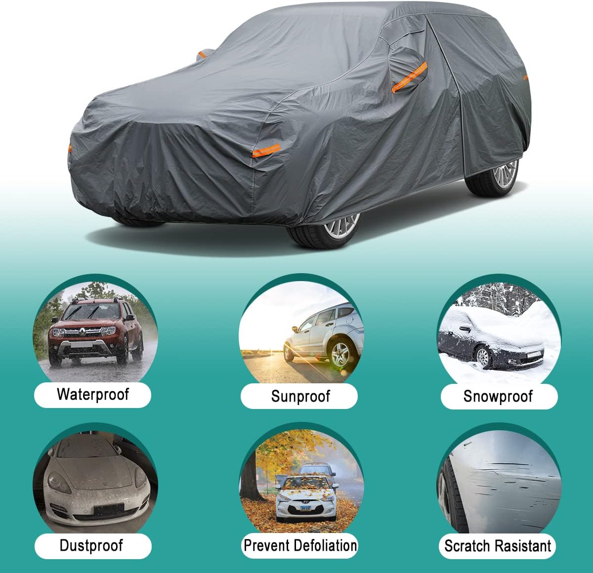 16 Layers Waterproof All Weather Car Cover - Universal Fit VW Golf, Honda Civic, Mazda 3, Toyota Corolla, Ford Fiesta, Nissan Leaf, Mini Clubman